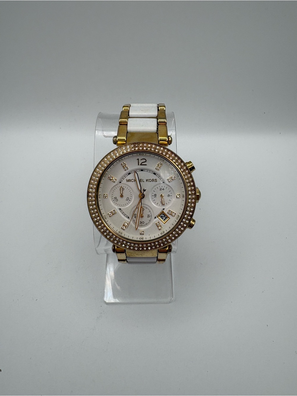 Michael Kors Parker Chronograph Women's Watch MK6119 Gold White Crystal Date